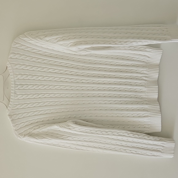 Lauren Ralph Lauren White Cotton Vneck Cableknit Sweater Tennis‎ Preppy Size XL - Picture 8 of 13
